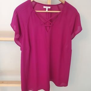 Maurices 1x short sleeve tee blouse sheer lightweight purple red shirt